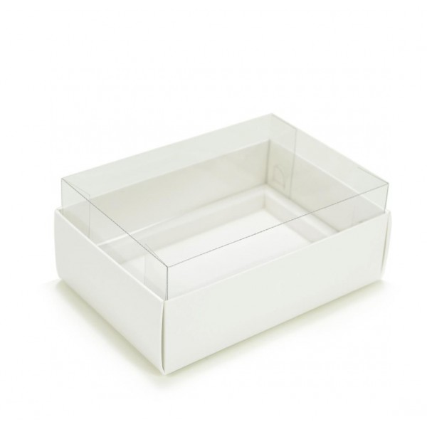 Ref 019 Branca - Caixa p/ 6 Brigadeiro Gourmet Pelotines - c/ tampa transparente ALTA - 13x9x5,2 cm