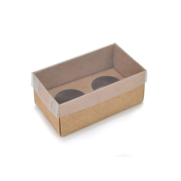 Ref 134 Kraft - Caixa p/ 2 Brigadeiro Gourmet Nº4 c/ tampa BAIXA - 9x5x4 cm