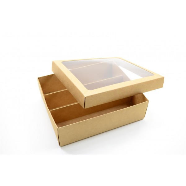 Ref 025 Kraft - Caixa p/ Garrafa e Taça c/ visor - 22x18,5x6,5 cm