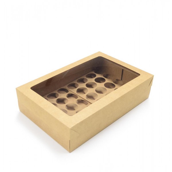 Ref 106 Kraft - Caixa 40 Mini Cupcakes c/ Visor Transparente - 37x24x9 cm