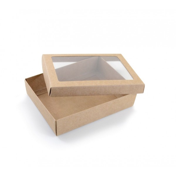 Ref 043 Kraft - Caixa c/ visor na tampa - 17x13x4 cm