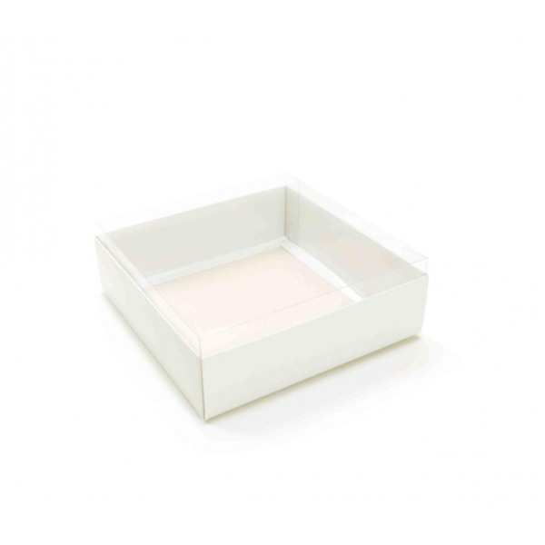 Ref 004 Branca - Caixa c/ tampa Transparente ALTA - 17,5x17,5x6 cm