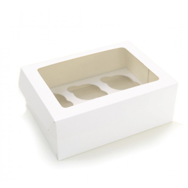 Ref 102 Branca - Caixa 6 Cupcakes c/ Visor Transparente - 24x18,5x9 cm