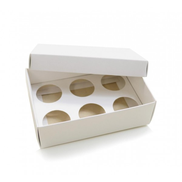 Ref 019 Branca - Caixa p/ 6 Brigadeiro Gourmet Nº4 - c/ tampa papel - 13x9x4 cm