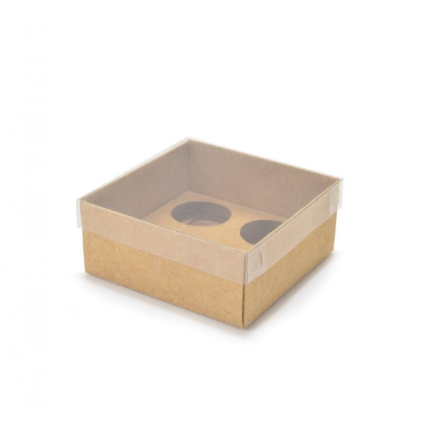 Ref 133 Kraft - Caixa p/ 4 Brigadeiro Gourmet Nº4 c/ tampa BAIXA - 9x9x4 cm
