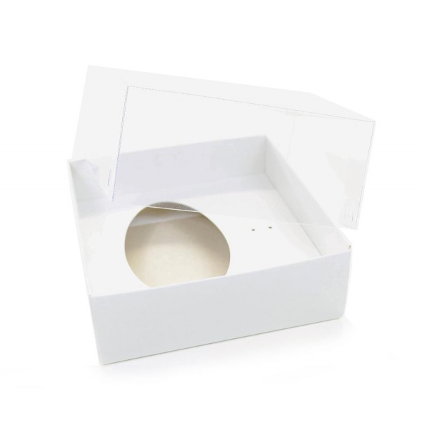 Ref 003 Branca - Caixa Ovo 100 e 150gr. c/ tampa Transparente ALTA - 14x14x6 cm
