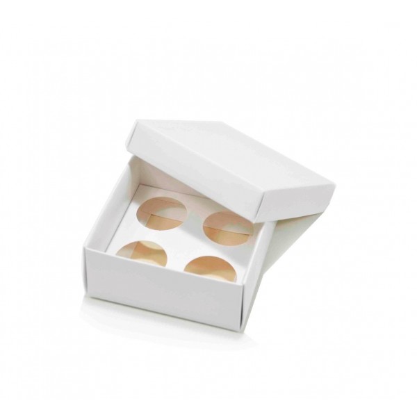 Ref 133 Branca - Caixa p/ 4 Brigadeiro Gourmet Nº4 c/ tampa papel - 9x9x4 cm
