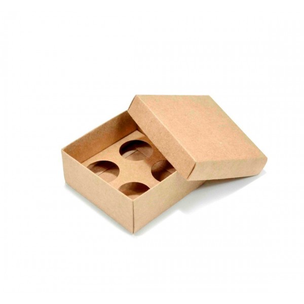 Ref 133 Kraft - Caixa p/ 4 Brigadeiro Gourmet Nº4 c/ tampa papel - 9x9x4 cm