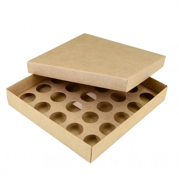 Ref 154 Kraft - Caixa p/ 25 Brigadeiros Gourmet Nº 4 e Nº 5 c/ tampa papel - 23x21x4 cm