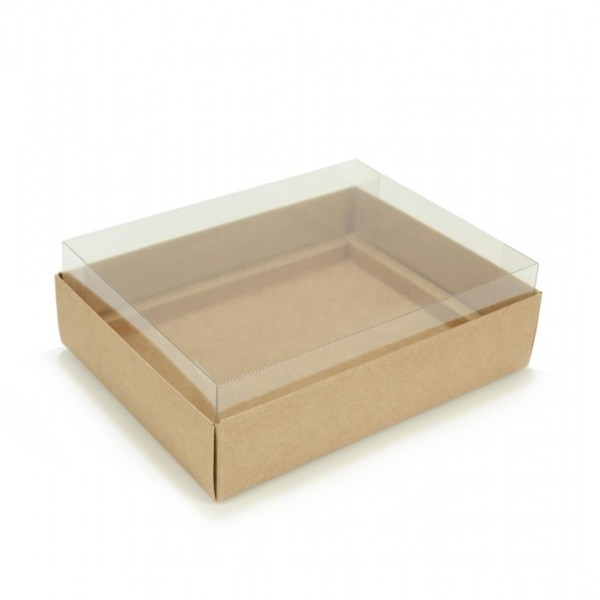 Ref 043 Kraft - Caixa p/ 12 Brigadeiro Gourmet Pelotines - c/ tampa transparente ALTA - 17x13x5,2 cm