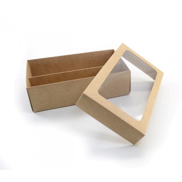 Ref 123 Kraft - Caixa p/ Garrafa e Taça c/ visor - 22x12,5x6,5 cm