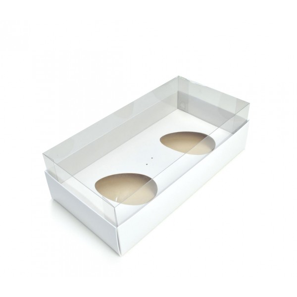 Ref 005 Branca - Caixa Ovo Duplo Atravessado 100/150 gr. c/ tampa ALTA - 25x13x7,5 cm