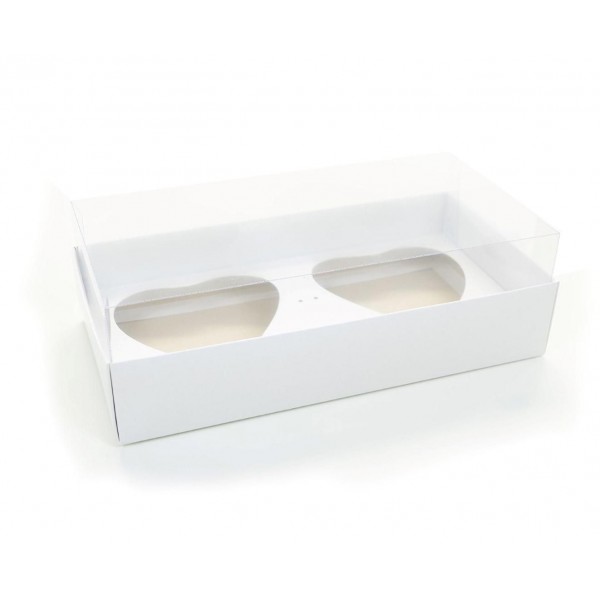 Ref 005 Branca - Caixa Coração Duplo 200 gr. c/ tampa Transparente ALTA - 25x13x7,5 cm