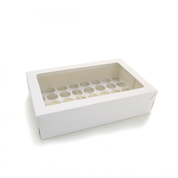 Ref 106 Branca - Caixa 40 Mini Cupcakes c/ Visor Transparente - 37x24x9 cm