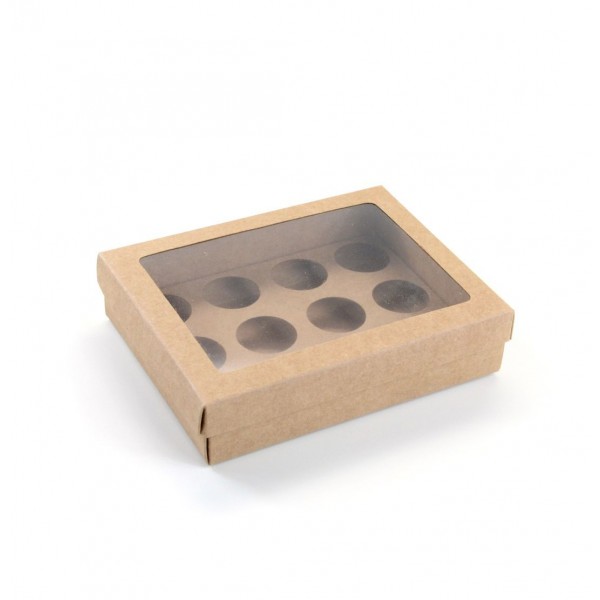 Ref 043 Kraft - Caixa p/ 12 Brigadeiro Gourmet Nº4 - tampa c/ visor - 17x13x4 cm