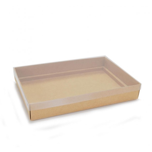 Ref 049 Kraft - Caixa p/ 24 Brigadeiro Gourmet Pelotines - c/ tampa transparente BAIXA - 25x17x4 cm