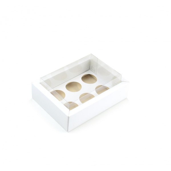 Ref 139 Branca ALTA - Caixa c/ tampa Transparente p/ 6 Brigadeiro Gourmet Nº4 - 13x9x5,5 cm