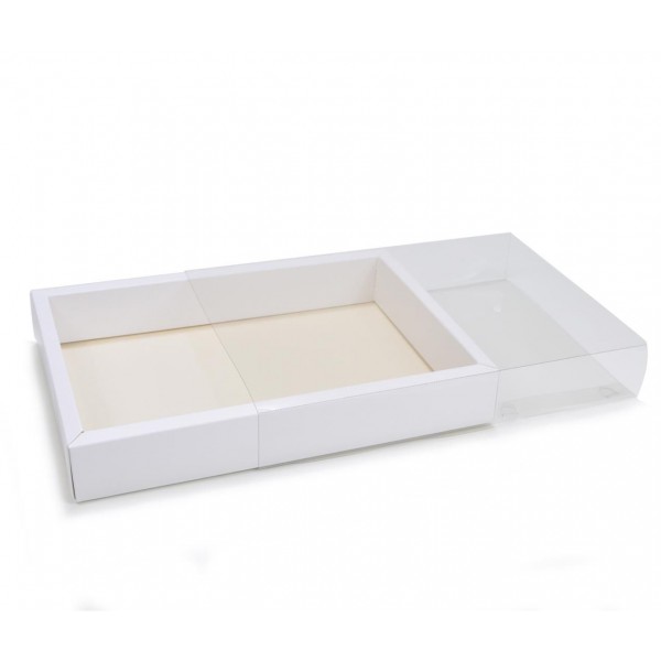 Ref 142 Branca - Caixa Gaveta c/ tampa Transparente - 25x17x4 cm