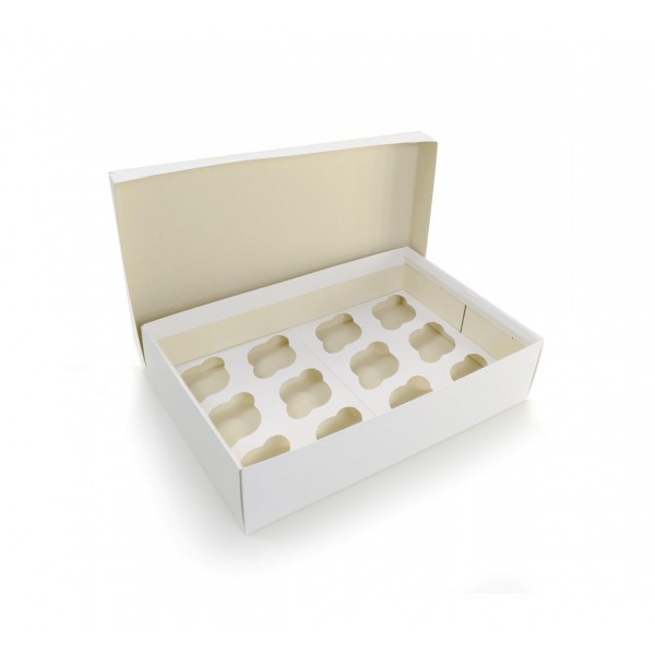 Ref 106 Branca - Caixa 12 Cupcakes c/ tampa papel - 37x24x9 cm