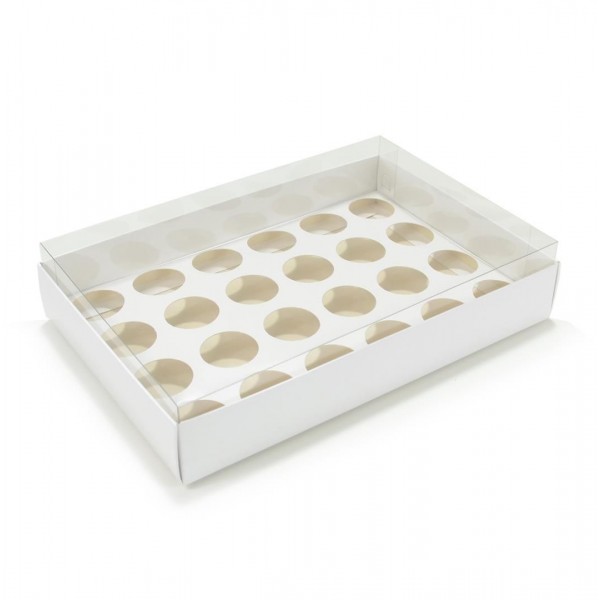 Ref 049 Branca - Caixa p/ 24 Brigadeiro Gourmet Nº4 - c/ tampa transparente ALTA - 25x17x5,2 cm