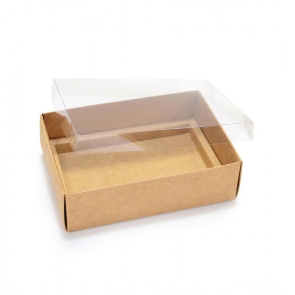Ref 019 Kraft - Caixa p/ 6 Brigadeiro Gourmet Pelotines - c/ tampa transparente BAIXA - 13x9x4 cm