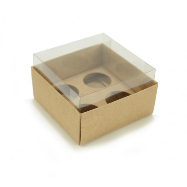 Ref 133 Kraft - Caixa p/ 4 Brigadeiro Gourmet Nº4  c/ tampa ALTA - 9x9x5,2 cm