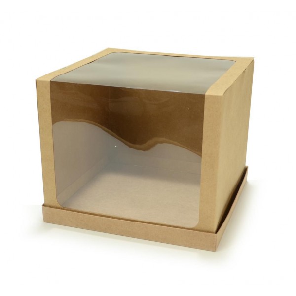 Ref 151 Kraft - Caixa Torta / Bolo / Festa c/ visor na tampa - 30,5x30,5x25 cm