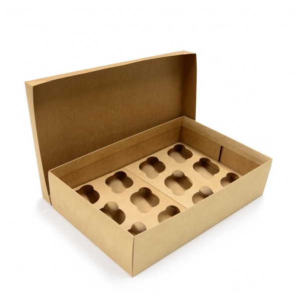 Ref 106 Kraft - Caixa 12 Cupcakes c/ tampa papel - 37x24x9 cm