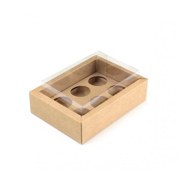 Ref 139 Kraft ALTA - Caixa c/ tampa Transparente p/ 6 Brigadeiro Gourmet Nº4 - 13x9x5,5 cm