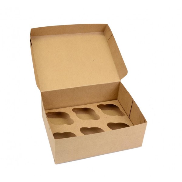 Ref 102 Kraft - Caixa 6 Cupcakes - 24x18,5x9 cm