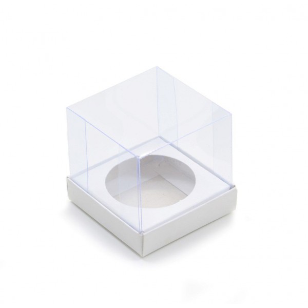 Ref 011 Branca - Caixa Mini Cupcake c/ tampa transparente - 5,5x5,5x5 cm
