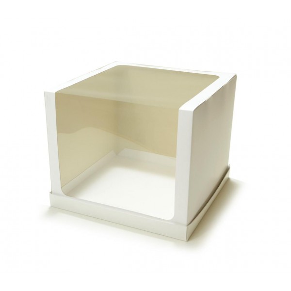 Ref 151 Branca - Caixa Torta / Bolo / Festa c/ visor na tampa - 30,5x30,5x25 cm