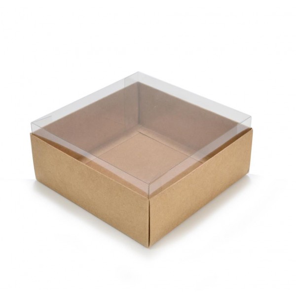 Ref 003 Kraft - Caixa c/ tampa Transparente ALTA - 14x14x5 cm