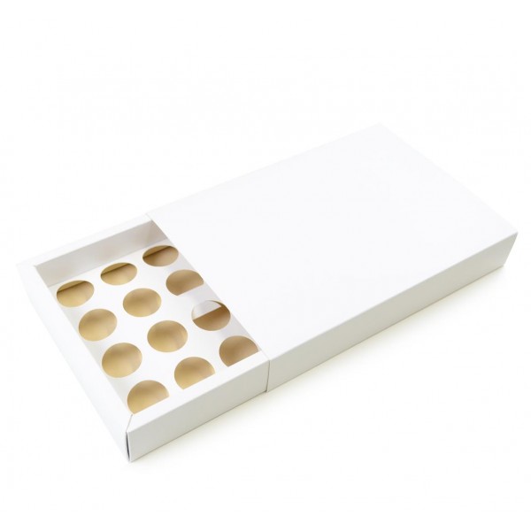 Ref 142 Branca - Caixa Gaveta p/ 24 Brig. Gourmet Nº4 - Tampa Papel - 25x17x4 cm
