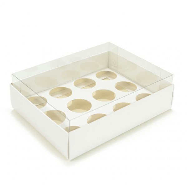 Ref 043 Branca - Caixa p/ 12 Brigadeiro Gourmet Nº4 - c/ tampa transparente ALTA - 17x13x5,2 cm