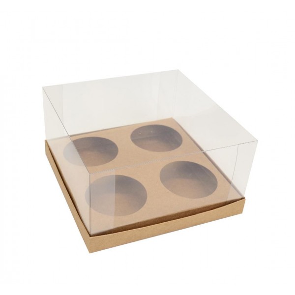 Ref 035 Kraft - Caixa p/ 4 Cupcakes - 15,5x15,5x8 cm