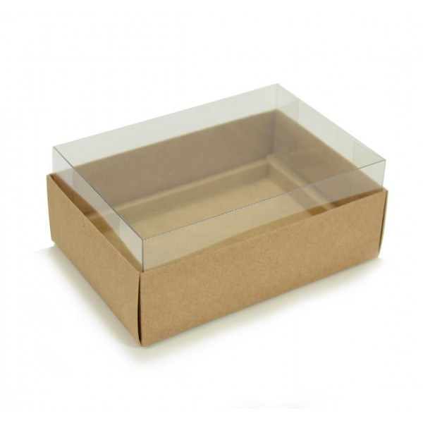Ref 019 Kraft - Caixa p/ 6 Brigadeiro Gourmet Pelotines - c/ tampa transparente ALTA - 13x9x5,2 cm