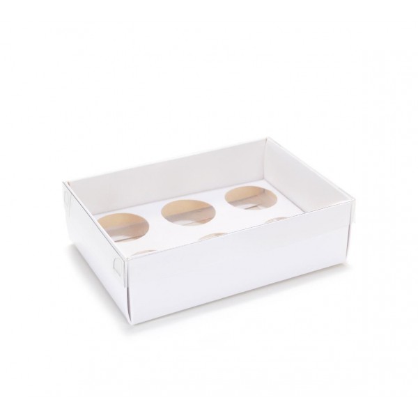 Ref 019 Branca - Caixa p/ 6 Brigadeiro Gourmet Nº4 - c/ tampa transparente BAIXA - 13x9x4 cm
