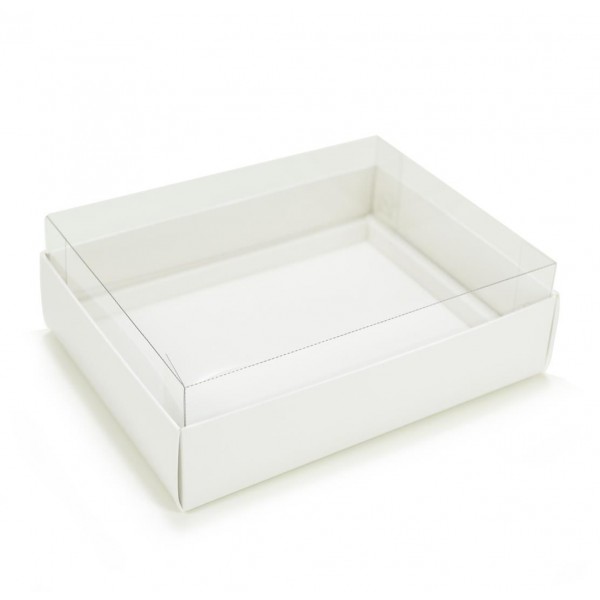 Ref 043 Branca - Caixa p/ 12 Brigadeiro Gourmet Pelotines - c/ tampa transparente ALTA - 17x13x5,2 cm