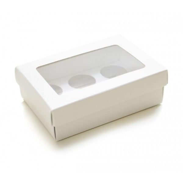 Ref 019 Branca - Caixa p/ 6 Brigadeiro Gourmet Nº4 - c/ visor na tampa - 13x9x4 cm