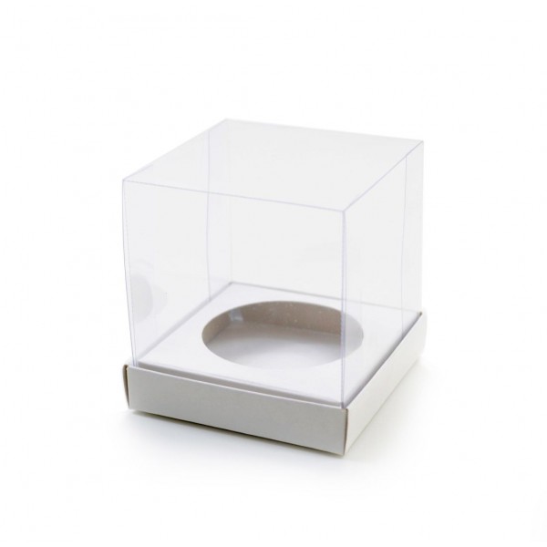 Ref 107 Branca - Caixa 1 Cupcake c/ tampa transparente - 7,5x7,5x8 cm