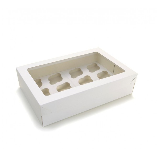 Ref 106 Branca - Caixa 12 Cupcakes c/ Visor Transparente - 37x24x9 cm