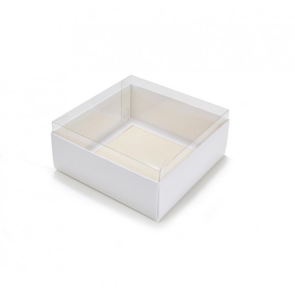 Ref 003 Branca - Caixa c/ tampa Transparente ALTA - 14x14x5 cm