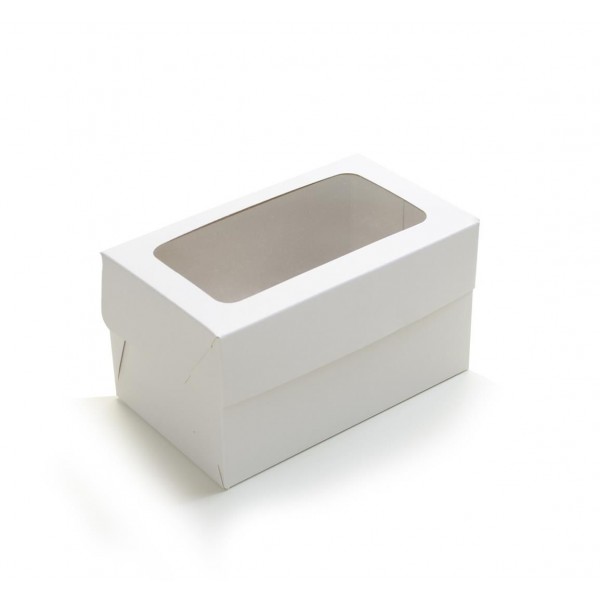 Ref 020 Branca - Caixa 2 Cupcakes c/ Visor Transparente - 16x10x9 cm