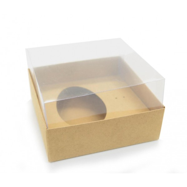 Ref 003 Kraft - Caixa Ovo 100 e 150gr. c/ tampa Transparente ALTA - 14x14x6 cm