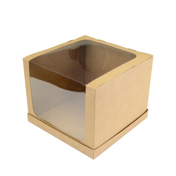 Ref 152 Kraft - Caixa Torta / Bolo / Festa c/ visor na tampa - 25x25x20 cm