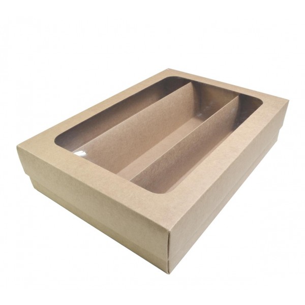 Ref 038 Kraft - Caixa c/ tampa VISOR para Garrafas - 35x25x8 cm