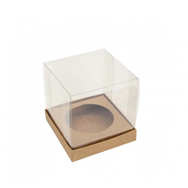 Ref 011 Kraft - Caixa Mini Cupcake c/ tampa transparente - 5,5x5,5x5 cm
