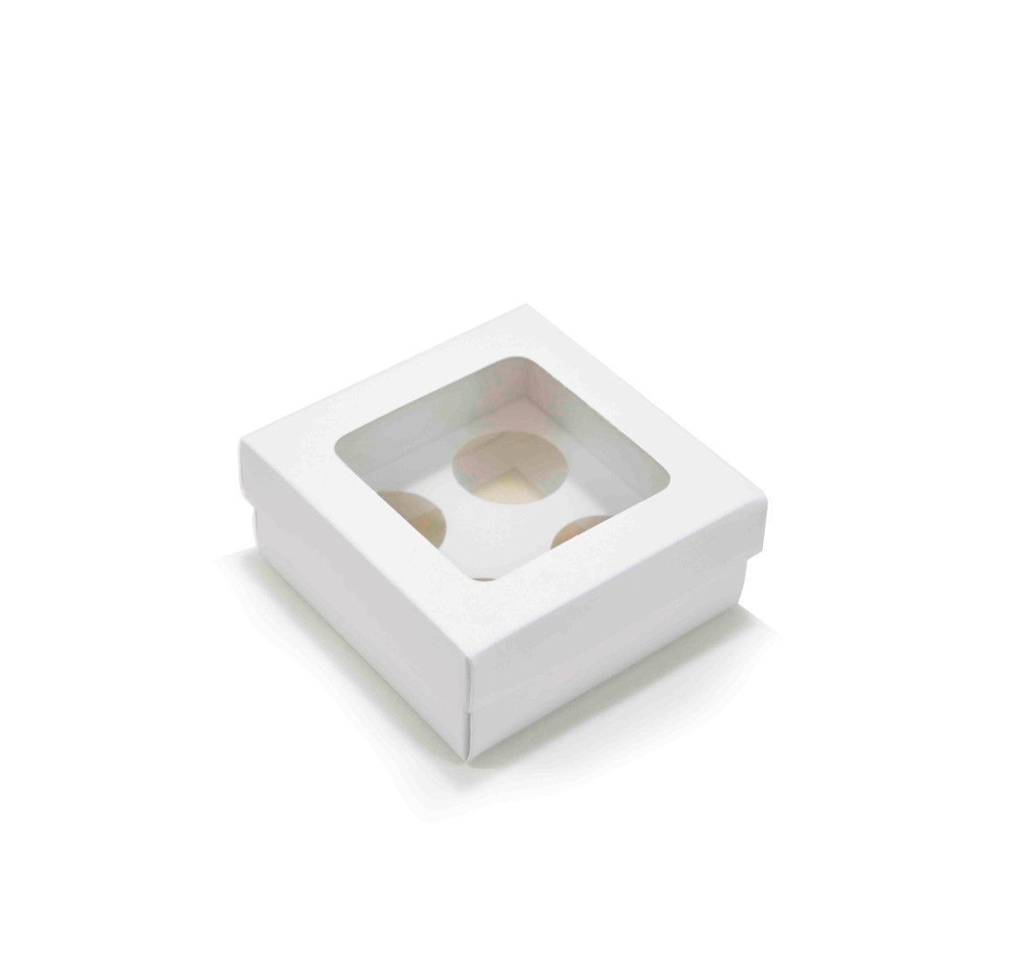 Ref 133 Branca - Caixa p/ 4 Brigadeiro Gourmet Nº4 c/ visor na tampa - 9x9x4 cm
