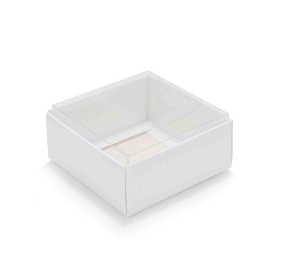 Ref 133 Branca - Caixa c/ tampa transparente ALTA - 9x9x4,2 cm
